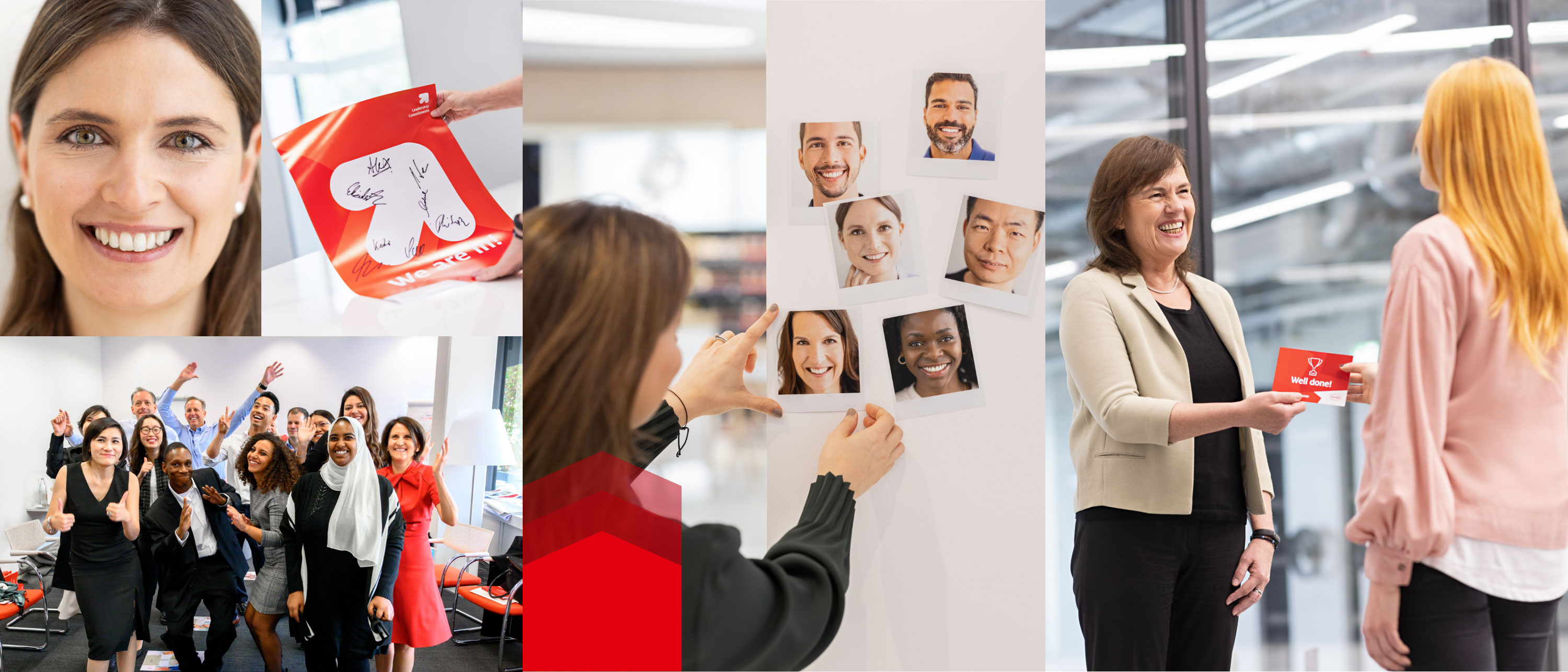 Een collage van de werkomgeving bij Henkel. Onze Henkel werknemers spelen altijd in een team.